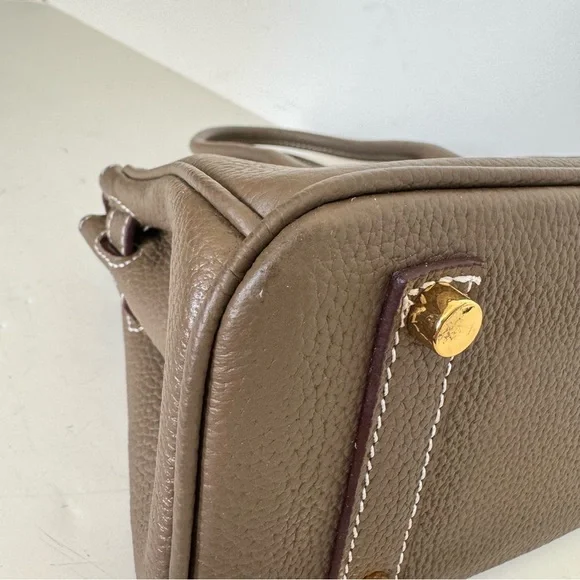 *NO STRAP | Taupe Mini 20 Leather Top Handle w/ Gold Structured Satchel Bag C3 - Picture 13 of 17